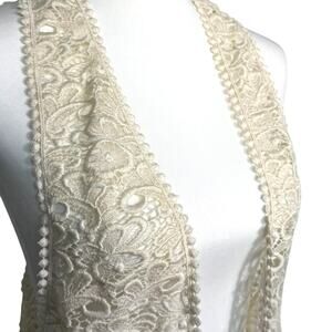 ANTHROPOLOGIE MOYNA NWT Women's Large Ivory Floral Lace Tunic Vest Sheer Crochet